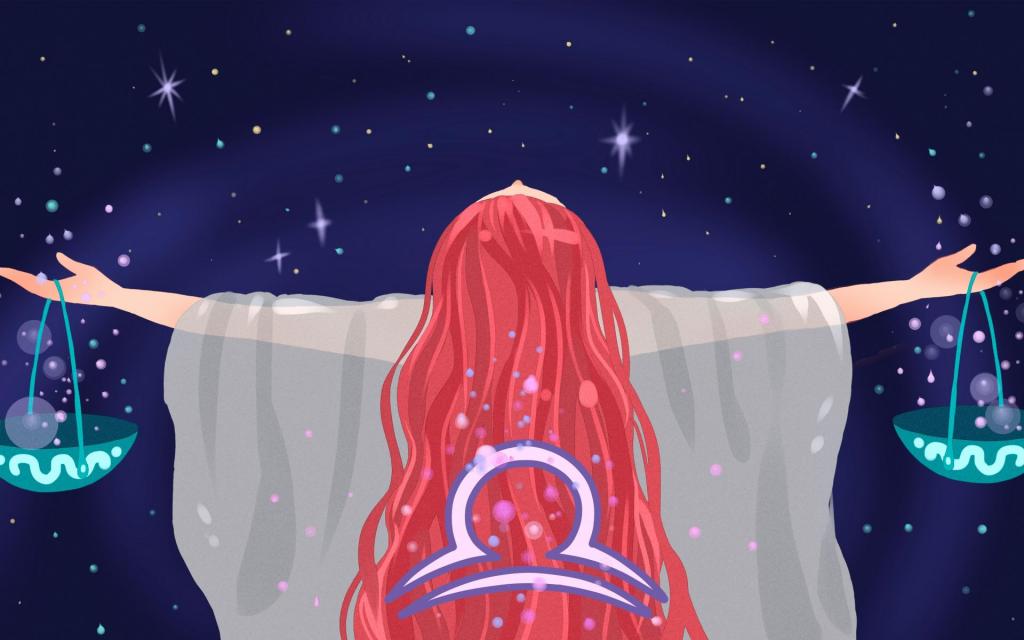 天秤座女孩星空背景创意插画