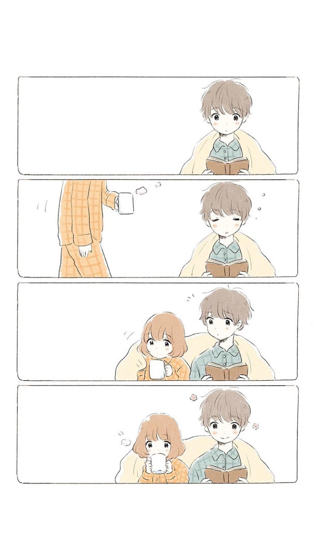 4格手绘卡通情侣