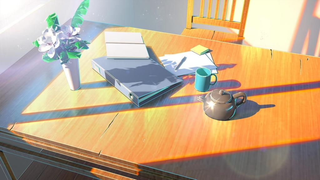 日系小清新简约办公桌插画