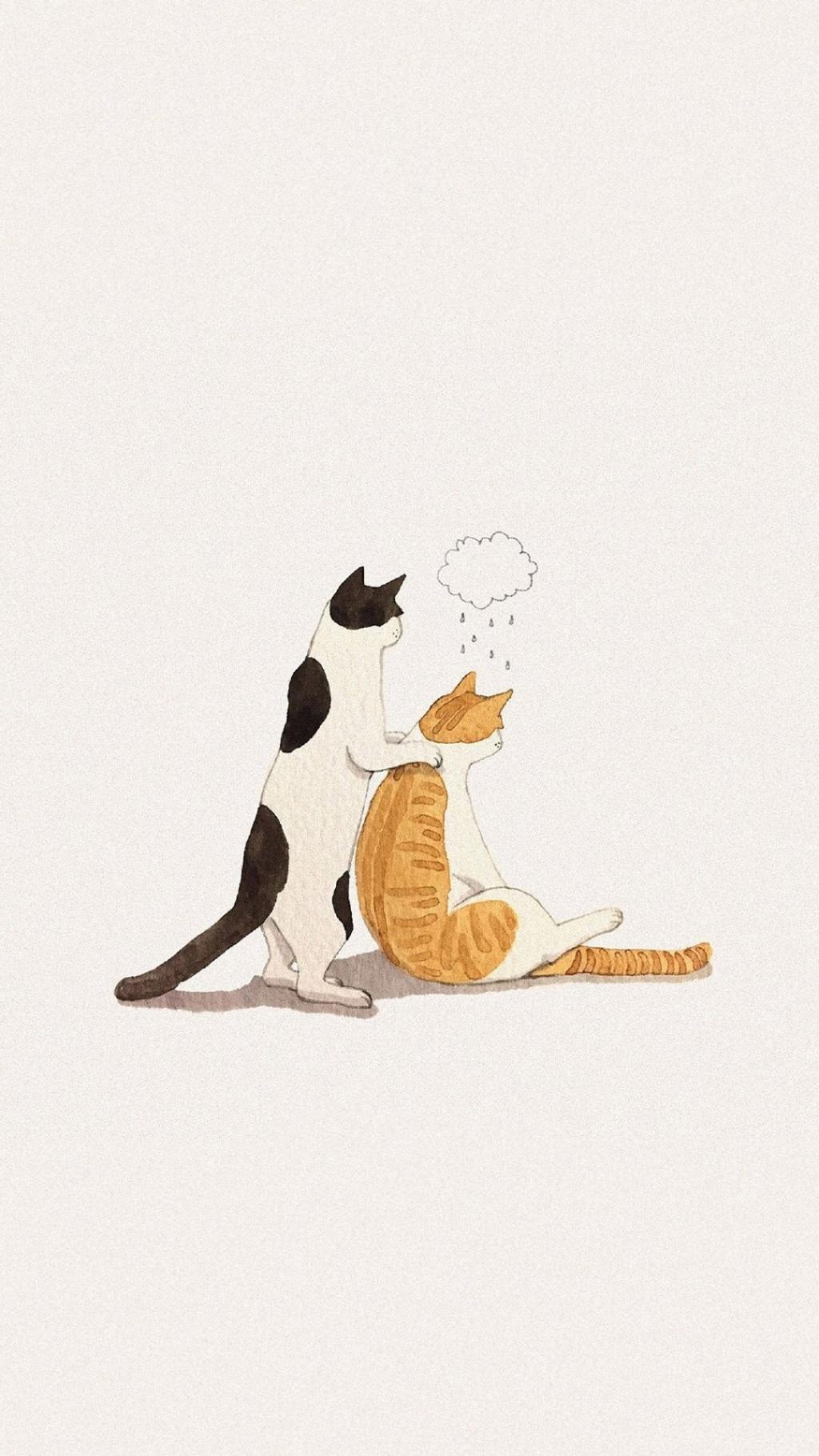 文艺手绘卡通喵咪插画