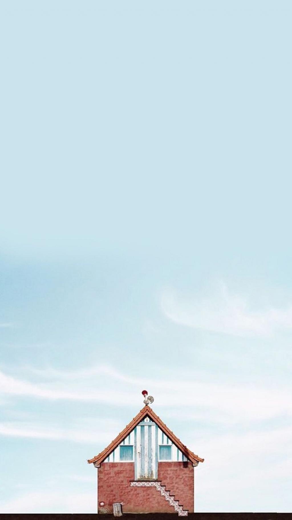 浅蓝色天空小清新小房子