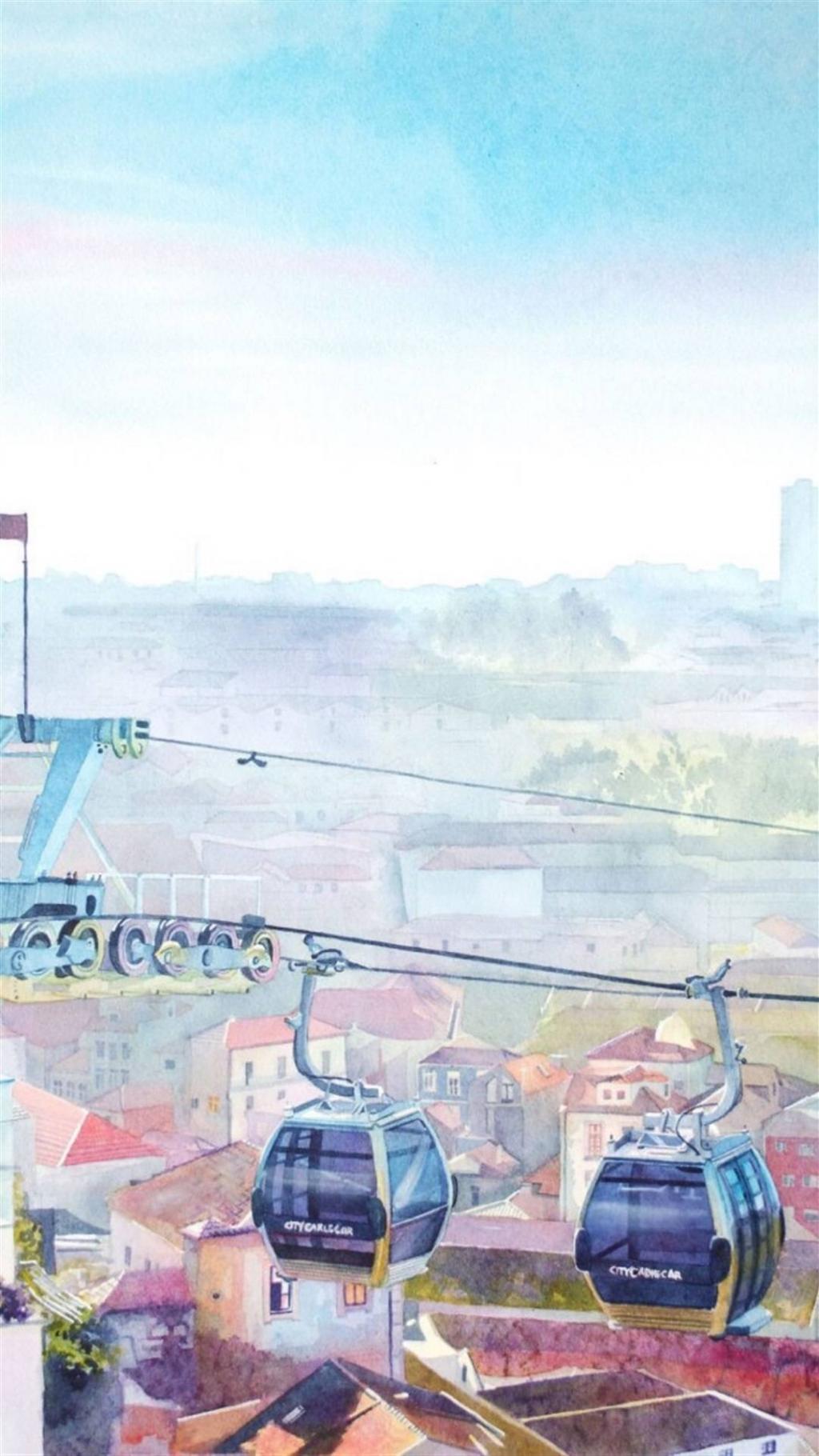 水彩城市风光插画