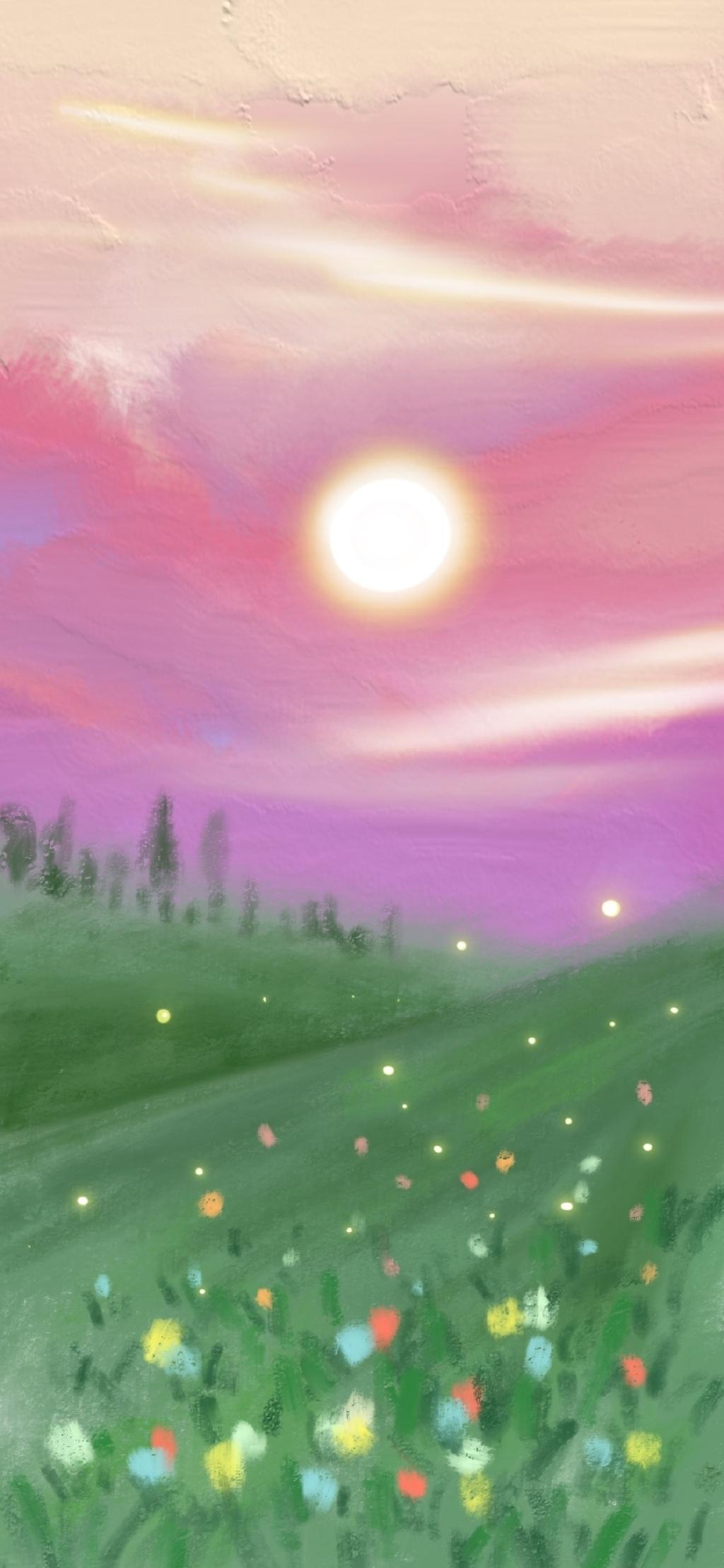 唯美油画小清新风光插画