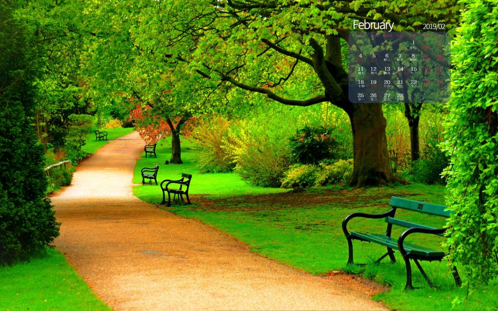 2019年2月公园的长椅日历