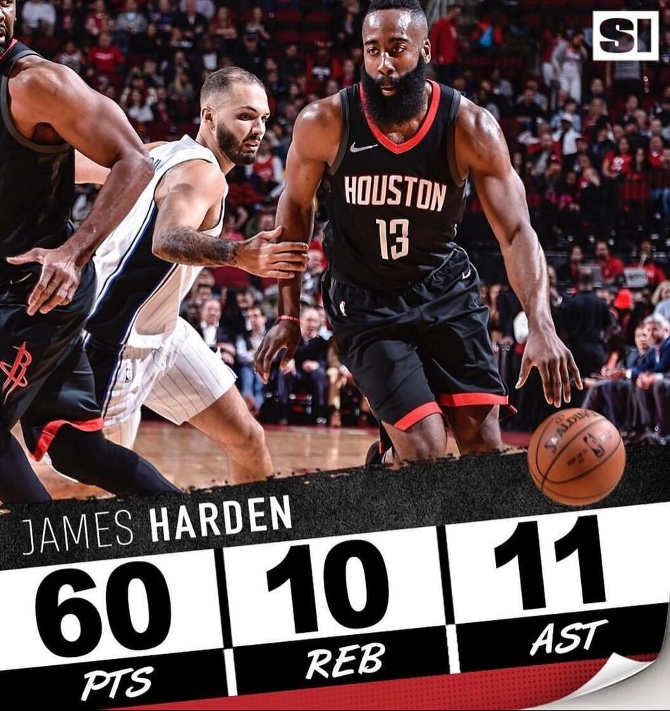 哈登60+三双历史第一人