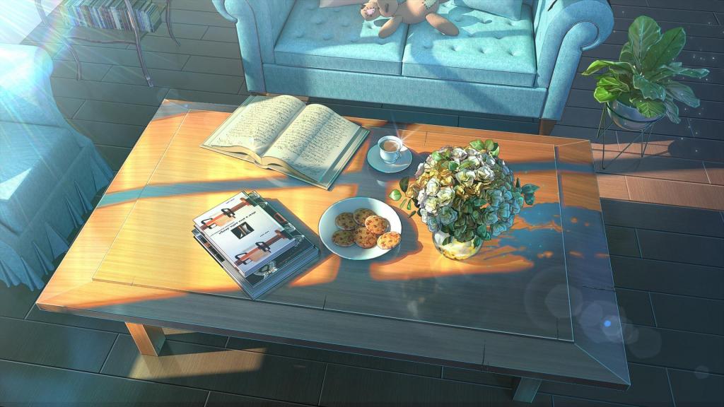 日系小清新简约办公桌插画