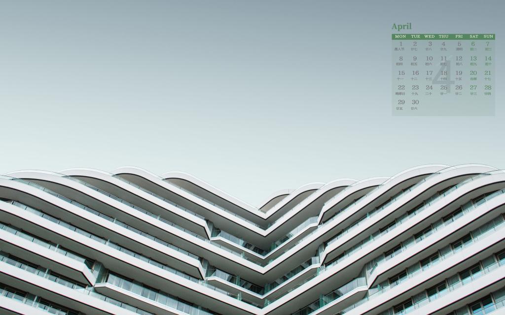 2019年4月唯美白色建筑日历