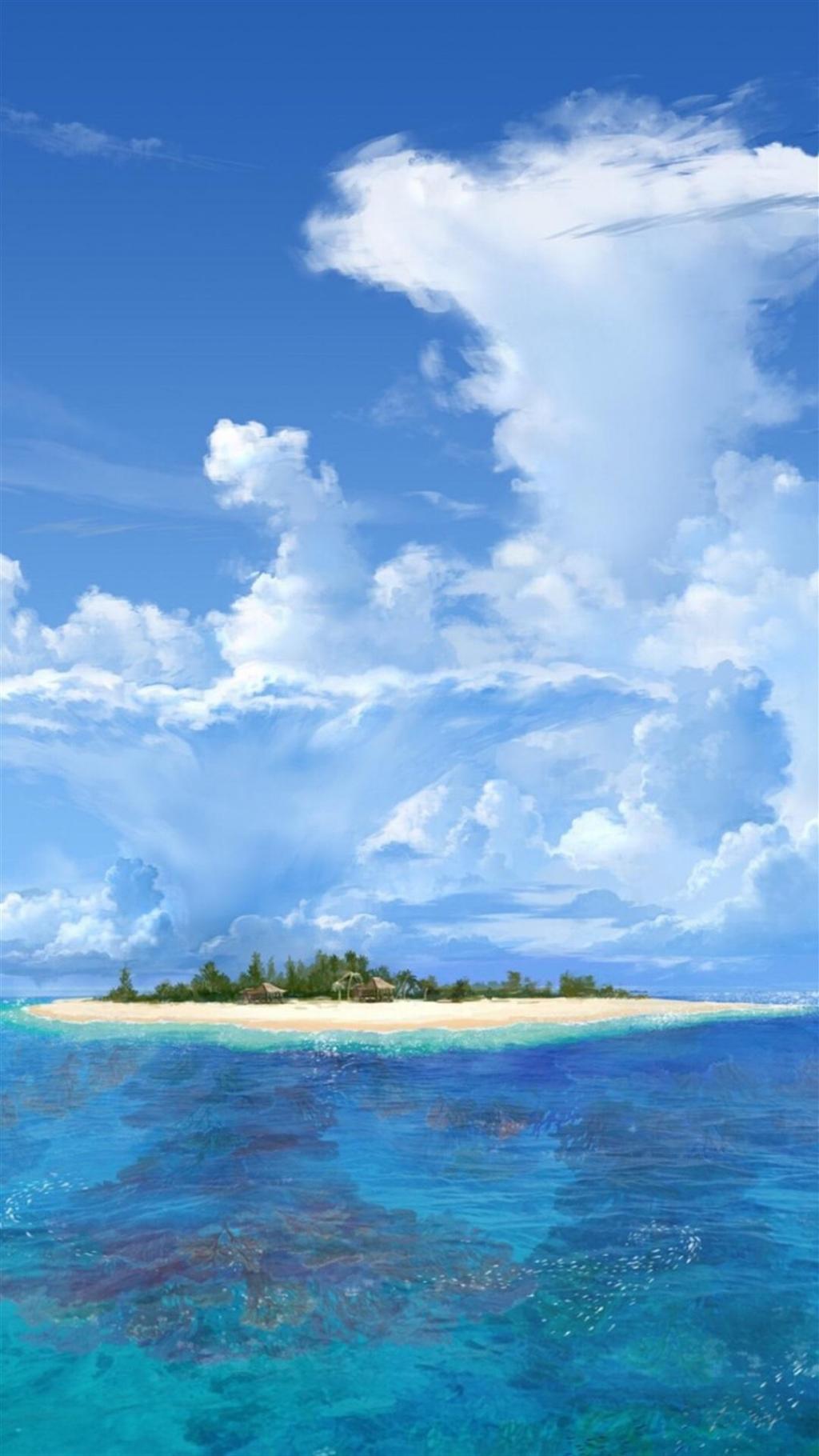 蓝色系二次元场景插画