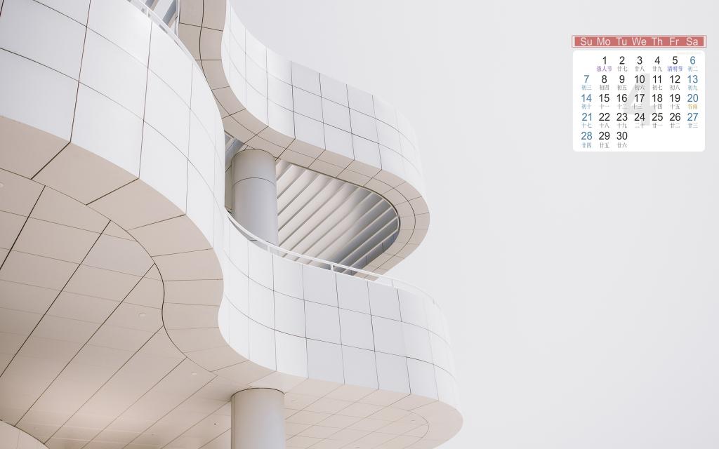 2019年4月唯美白色建筑日历